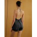 Cotton & Linen Backless Halter Top With Shorts Set