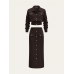 Metal Button Collared Cardigan and Midi Skirt Set