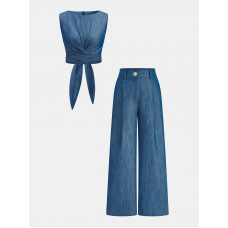 Cross-Tie Crop Top & Wide-Leg Pants Set