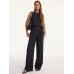 Pinstripe Sleeveless Top and Pants Set with Belt