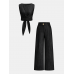 Cross-Tie Crop Top & Wide-Leg Pants Set