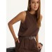 Pinstripe Sleeveless Top and Pants Set with Belt
