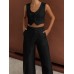 Solid  Asymmetrical Straight Leg Pants Set