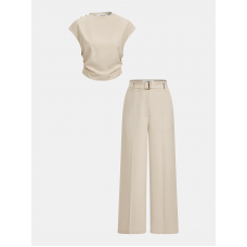Sleeveless Ruched Top & Wide-Leg Pants Set