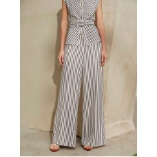 Striped Mid-Waist Wide Leg Pants