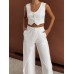 Solid  Asymmetrical Straight Leg Pants Set