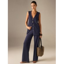 Golden Button Knit Vest Pants Set