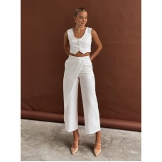 Solid  Asymmetrical Straight Leg Pants Set