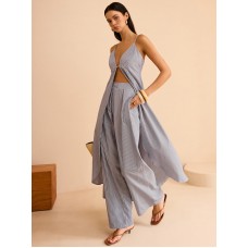 Striped Long Cami Top and Wide-Leg Pants Set