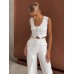 Solid  Asymmetrical Straight Leg Pants Set