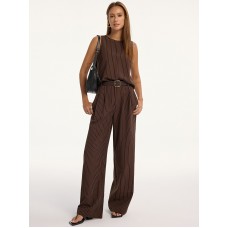 Pinstripe Sleeveless Top and Pants Set with Belt