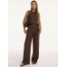 Pinstripe Sleeveless Top and Pants Set with Belt