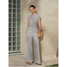 Striped Metal Round-Neck Shirt With Belt