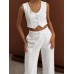 Solid  Asymmetrical Straight Leg Pants Set