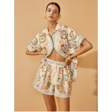 Polo Print Half Sleeve Shorts Set