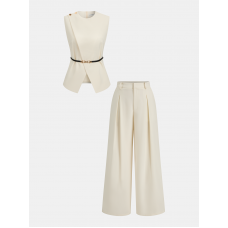 Sleeveless Belted Top & Pleated Pants Set