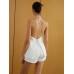 Cotton & Linen Backless Halter Top With Shorts Set