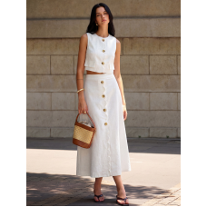 Cotton Linen Scallop Trim Vest & Skirt Set