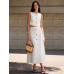 Cotton Linen Scallop Trim Vest & Skirt Set
